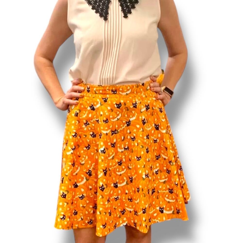 Retrolicious Halloween Pumpkin Black Cat Mini Skater Skirt Glow In The Dark